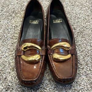 Stuart Weitzman Brown Loafers with Golden Buckles Size 6.5